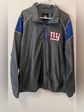 New York Giants NFL Gray Windbreaker with Royal Blue Shoulder Panels & NY Logo